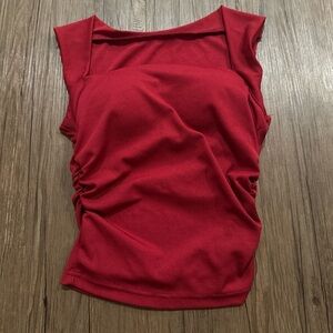 Red Square Neck Ribbed Tank Top - Women